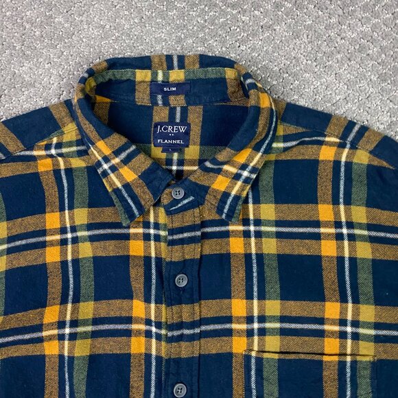 J. CREW Flannel Shirt Men's Large Slim Fit Orange Navy Green Plaid Button Down - Picture 2 of 10